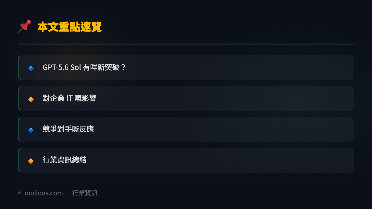 OpenAI 預覽 GPT-5.6 Sol:更強保安防護同有限度開放測試 - 文章重點速覽 infographic