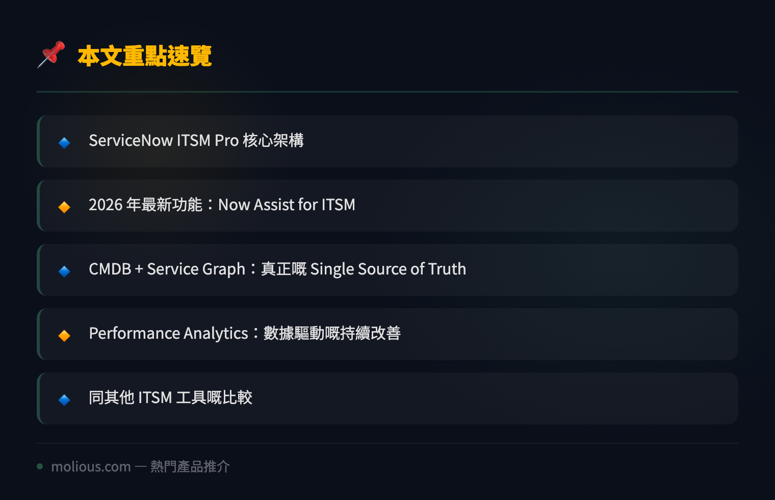 ServiceNow ITSM Pro 深度評測:2026 年企業 IT 服務管理嘅終極平台 - 文章重點速覽 infographic