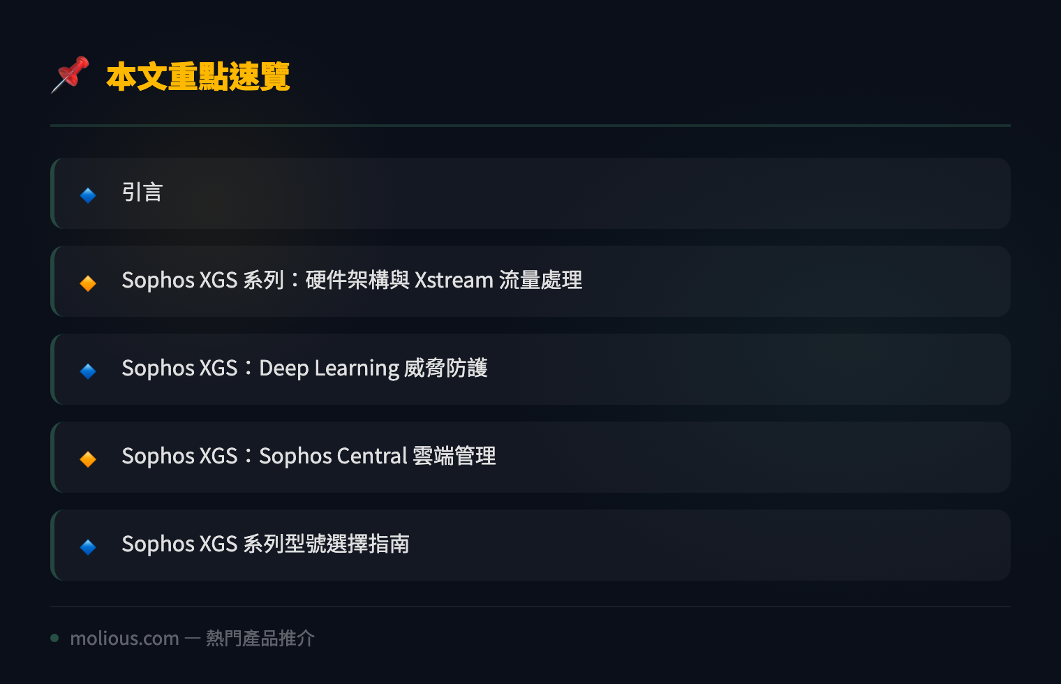 Sophos XGS 次世代防火牆深度評測：Xstream TLS 加速 + Deep Learning 威脅防護全攻略 - 文章重點速覽 infographic