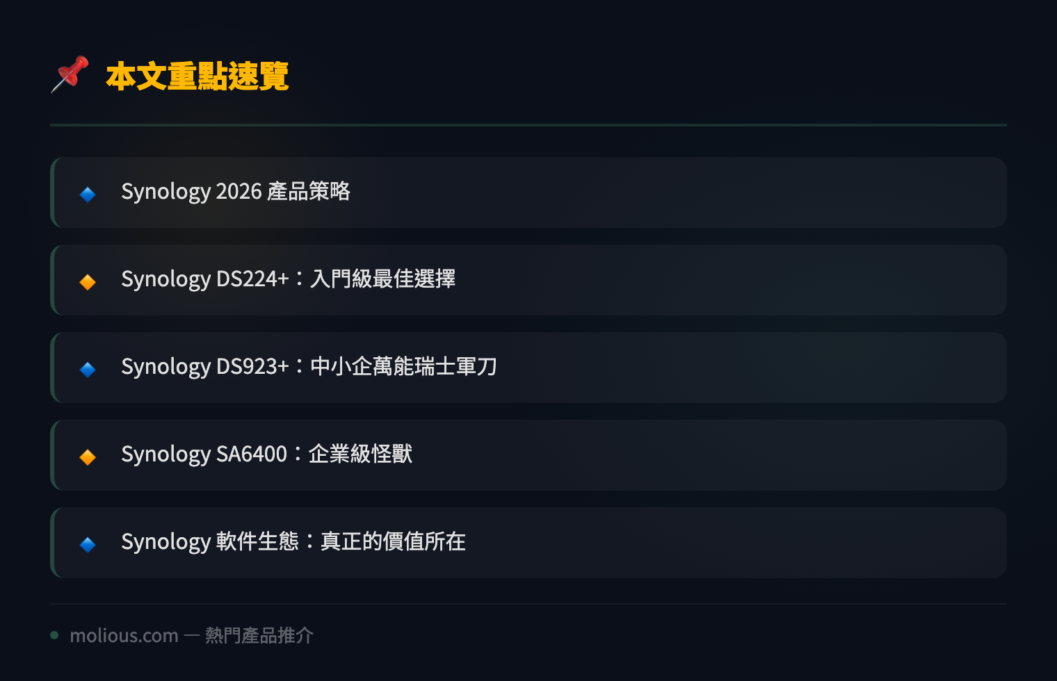 Synology NAS 2026 全線產品評測：中小企數據儲存終極指南 - 文章重點速覽 infographic