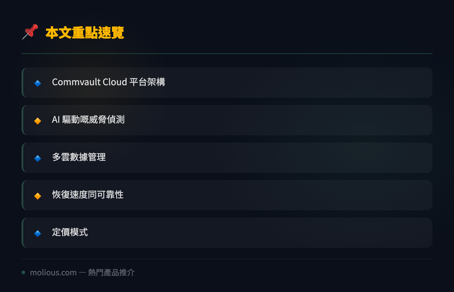 Commvault Cloud 全面評測:新一代雲端數據保護平台深度分析 - 文章重點速覽 infographic