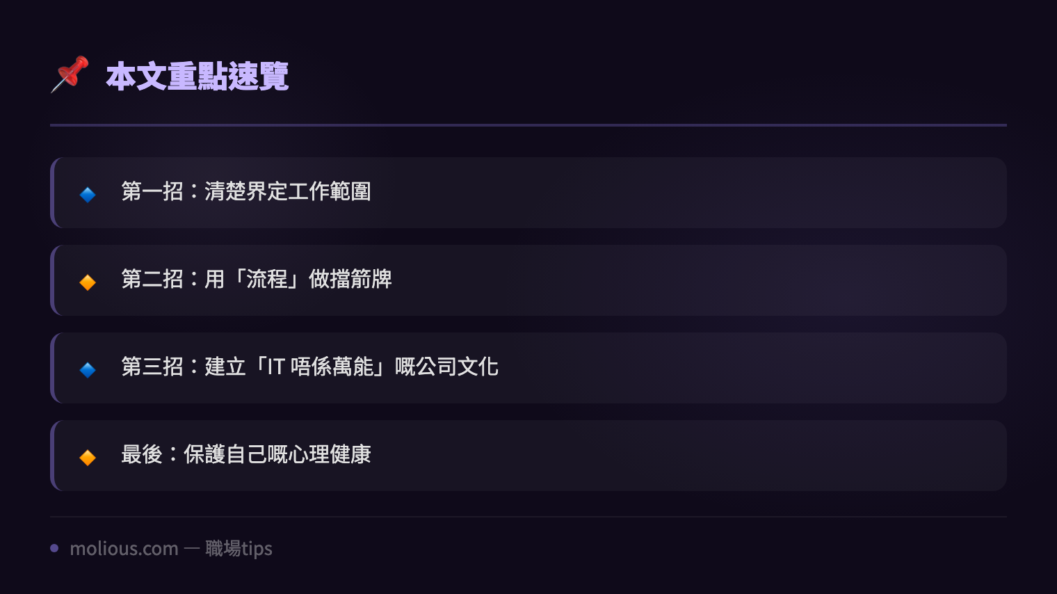 IT人唔係萬能維修員：三招保護自己專業界線 - 文章重點速覽 infographic