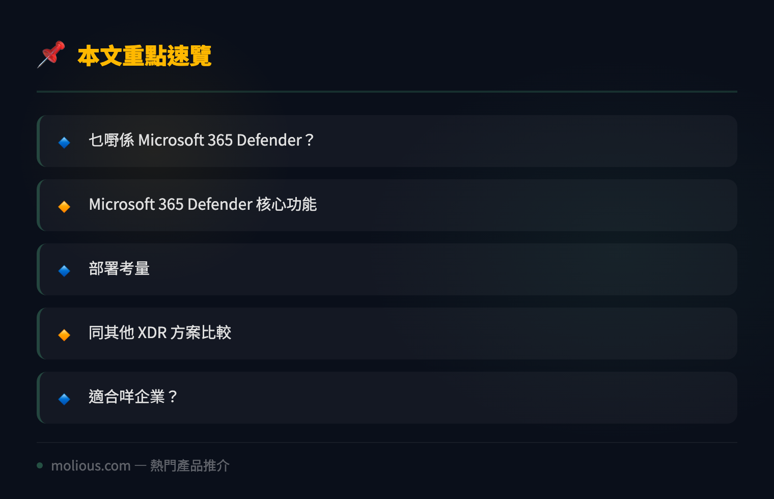 Microsoft 365 Defender 全面評測：企業級 XDR 平台實戰分析 - 文章重點速覽 infographic