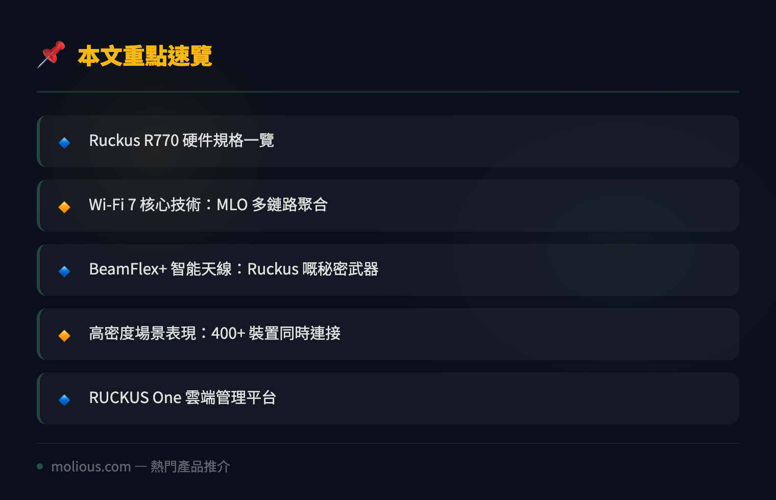 Ruckus R770 Wi-Fi 7 AP 深度評測:企業級無線網絡新標杆 - 文章重點速覽 infographic