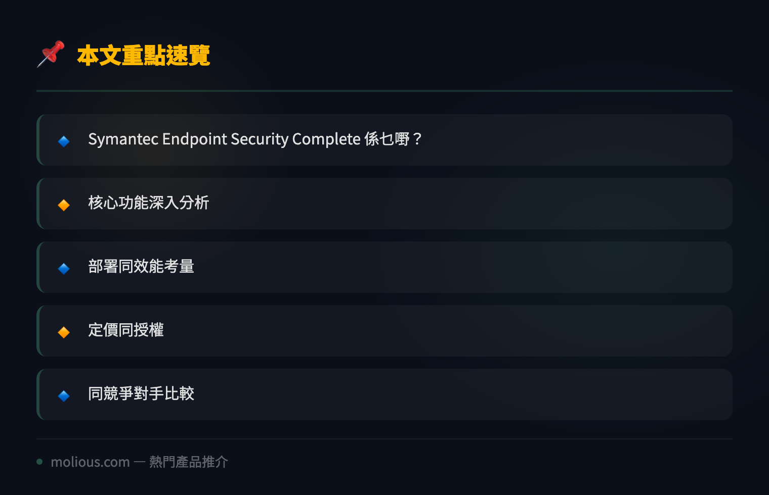 Symantec Endpoint Security Complete 深度評測:企業級端點防護全方位分析 - 文章重點速覽 infographic