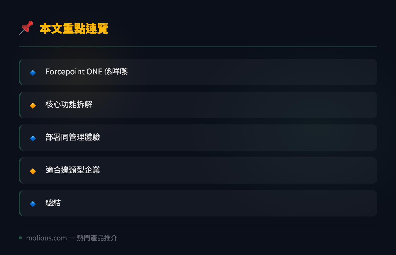Forcepoint ONE 雲端安全平台評測 - 文章重點速覽 infographic