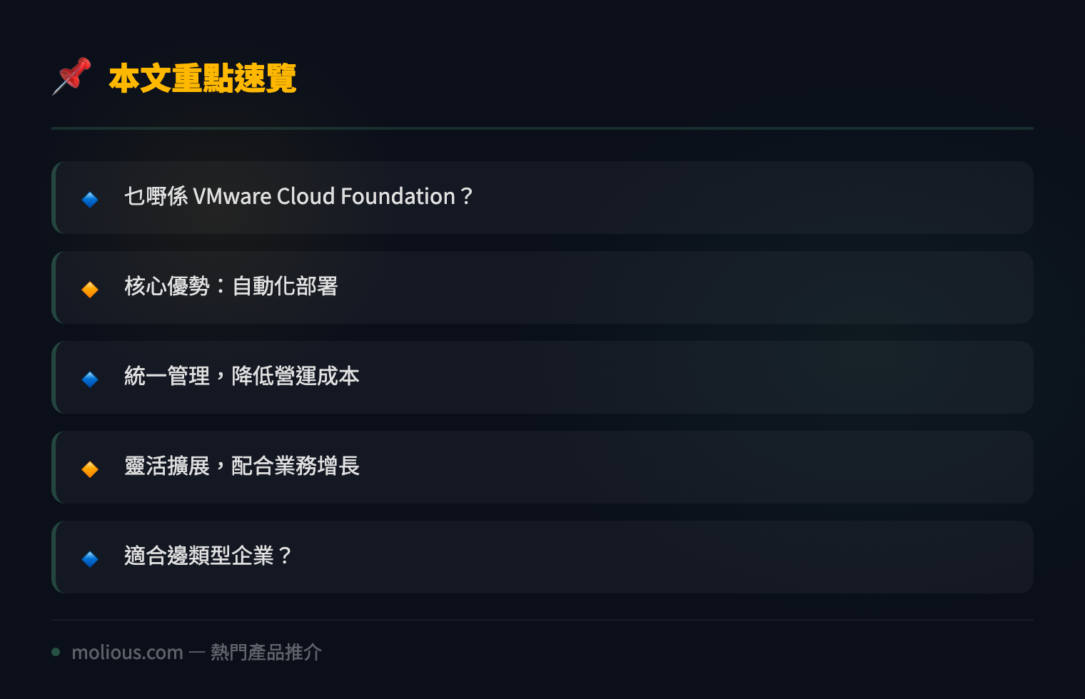 VMware Cloud Foundation 私有雲平台深度評測 - 文章重點速覽 infographic
