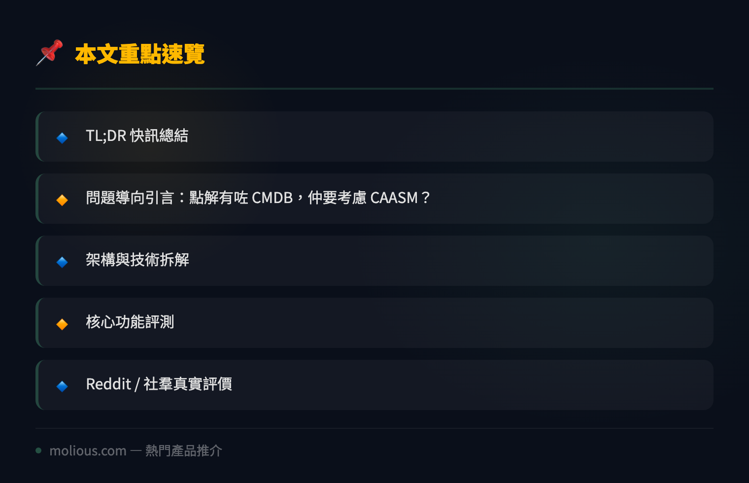 Axonius Asset Cloud 評測 2026：CAASM 資產管理平台深度拆解 - 文章重點速覽 infographic